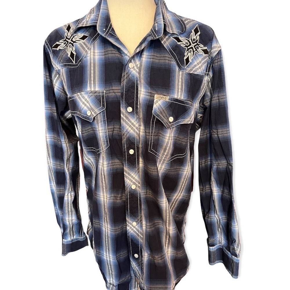 Rafter C Western Plaid Snap Button Shirt M